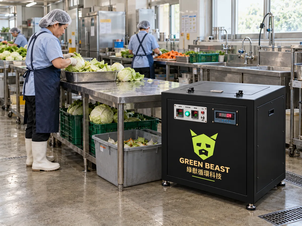 中央廚房備料區的綠獸商用廚餘機